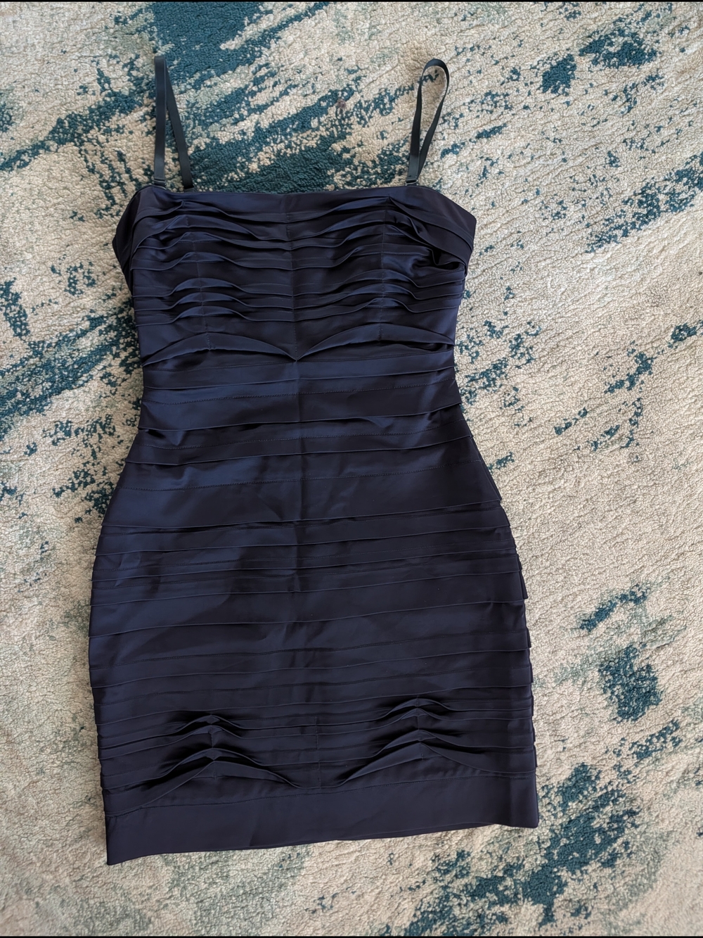 BCBGMaxAzria Navy Ruched Mini Dress with Spaghetti Straps